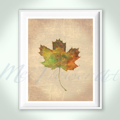 Autumn Leaves Set of 3 painting Art Fall Leaf print Vintage Thanksgiving jackolantern October retail November series Thankful Orange red green