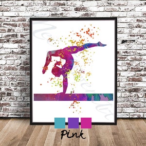 Girl&#39;s Gymnastics PRINT, Woman Gymnastics Poster, Gymnastics Art gymnast Painting Stag Leap Women&#39;s Gymnastics, Kid sports decor, quote