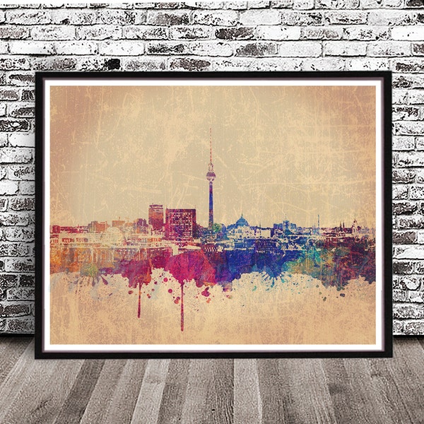 Vintage Berlin City Skylines, watercolor painting styled PRINT, Cityscape poster, wall art, watercolour, rainbow, Germany, Deutschland, DE