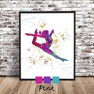 Girl&#39;s Gymnastics PRINT, Woman Gymnastics Poster, Gymnastics Art, Gymnastics Painting, Stag Leap, Women&#39;s Gymnastics, Kid sports decor