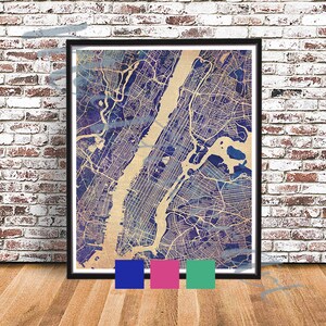 Vintage Manhattan Street Map, NYC Streetmap, New York Street Map, NY streetmap, Big Apple Map, Manhattan Watercolor, NYC, New York Print