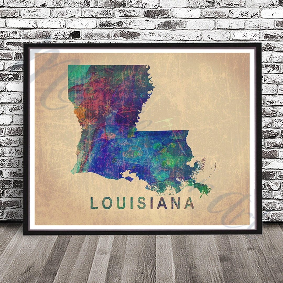Vintage Louisiana Watercolor Map Watercolour Louisiana State Painting ...