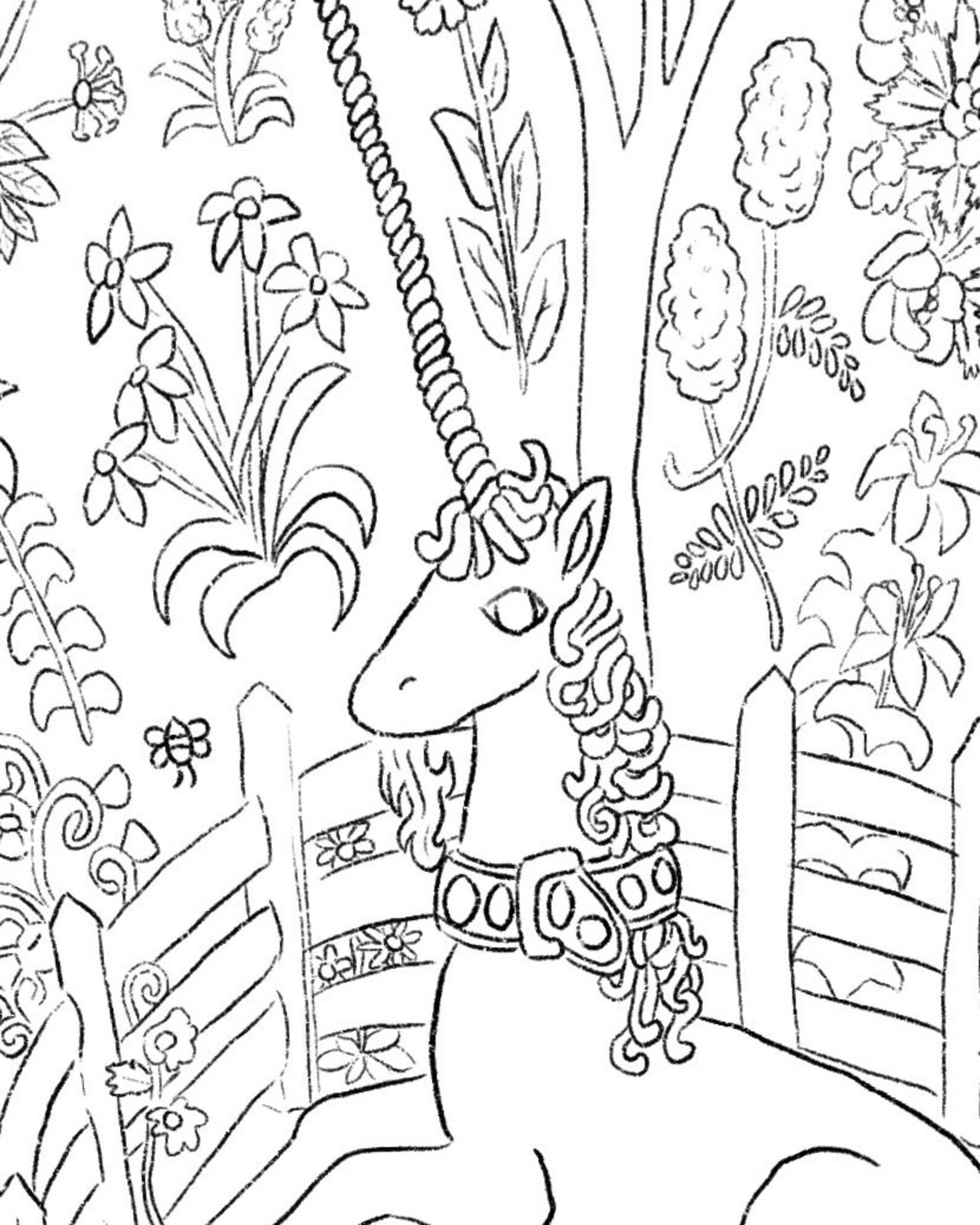 Unicorn in the Forest Coloring Page Etsy