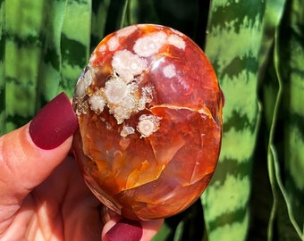 Flower Agate crystal palm stone - for self growth, transformation, and love - crystal palm stone - agate crystal