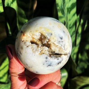 Dendritic Opal sphere w/ stand for attracting love, luck, and magic - Dendritic Opal crystal