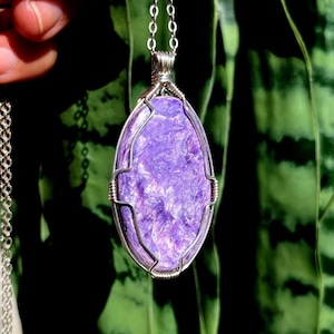 Charoite Necklace in sterling silver - for high spiritual energy & unconditional love - rare crystals - large Charoite