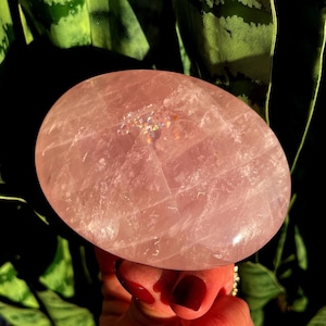 Large Rose Quartz crystal palm stone  - Love Crystal ( Heart Chakra) - Healing Crystal - pink crystal