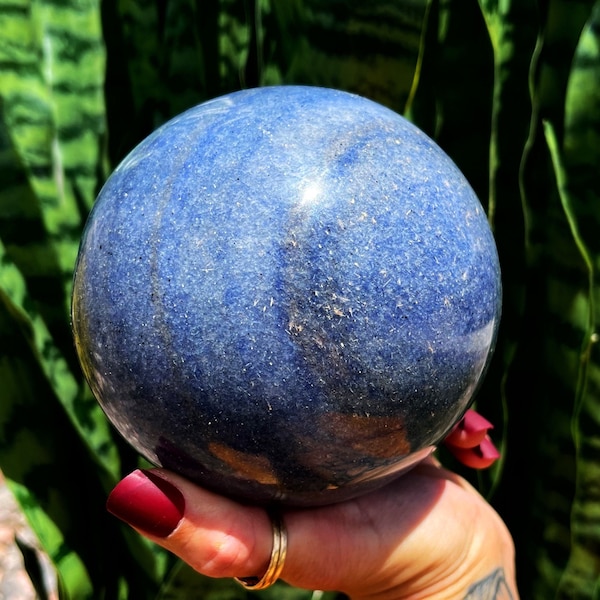 LG Lazulite sphere w/ stand for positivity, self respect, inner peace - Throat and Third Eye chakra crystal - healing crystal