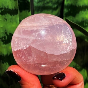 Rose Quartz crystal palm stone  with rainbows - Love Crystal ( Heart Chakra) - Healing Crystal