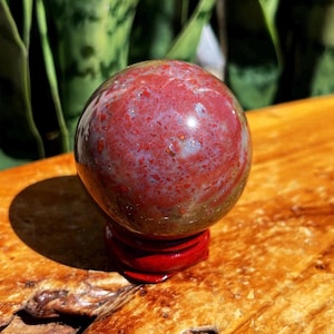 Bloodstone sphere w/ stand - aka Heliotrope crystal for spiritual, emotional, and physical Healing  - Bloodstone crystal - rare crystal