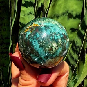 Bloodstone sphere w/ stand - aka Heliotrope crystal for spiritual, emotional, and physical healing  - Bloodstone crystal - rare crystal