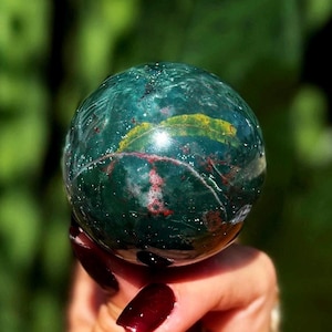Bloodstone Sphere with Stand: Heliotrope Crystal for Healing