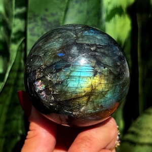 Labradorite Sphere w/ stand - for enhanced intuition & protection - third eye chakra crystal  - Labradorite crystal w/ rainbows
