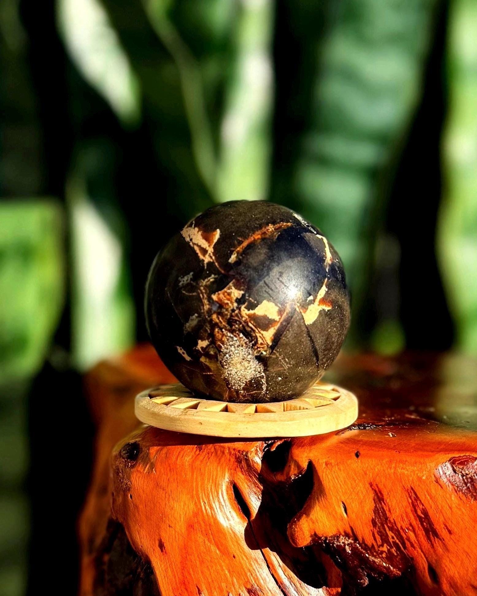 Blue Amber Sphere W/ Stand - From Indonesia - UV Reactive - for