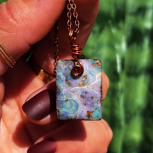 Boulder Opal Necklace from Australia for emotional and mental balance - calms the soul - Opal Necklace - Opal jewelry