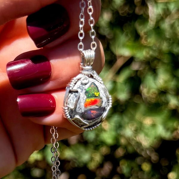 Fire Opal necklace in sterling silver - for passion & creativity - rare gemstone - Mexican Fire Opal