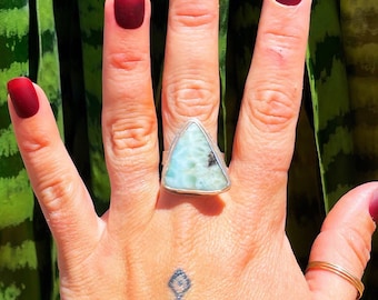 Larimar Ring (size 7.75) in Sterling Silver - Throat Chakra Stone - Soulmate Stone - Larimar crystal