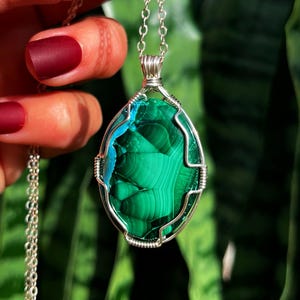 Malachite w/ Chrysocolla Necklace in sterling silver - for Protection, Healing, and Transformation - malachite necklace