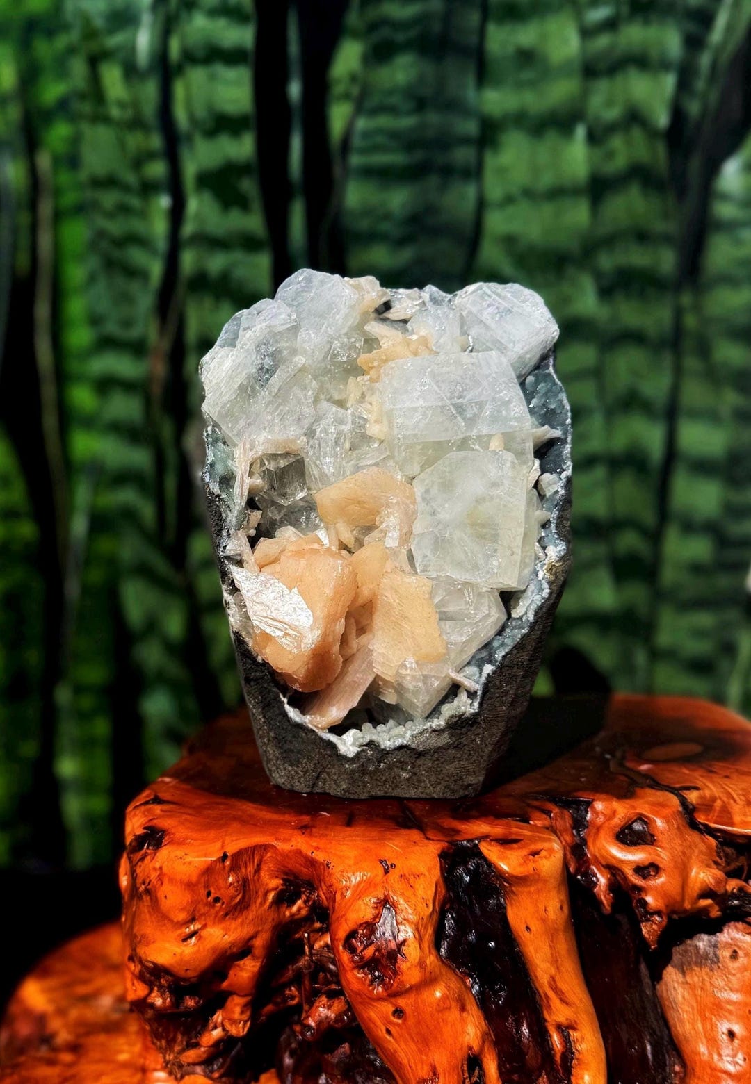Apophyllite Geode W/ Stilbite & Black Chalcedony - Apophyllite Crystal ...