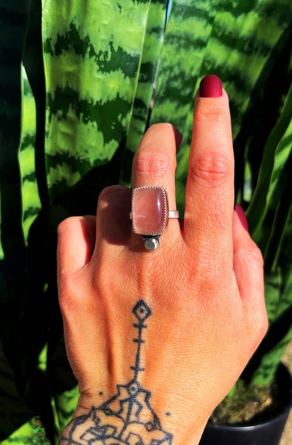 Rose Quartz Ring in sterling silver - all sizes - for Showing & Attracting Love of ALL Kinds - Heart Chakra Crystal - gemstone ring