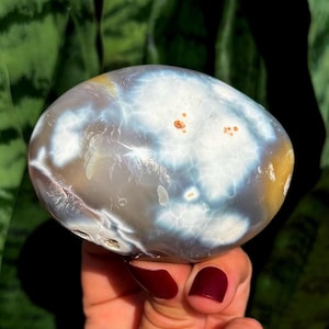Orca Agate palm stone for communication and inner truth - throat chakra stone