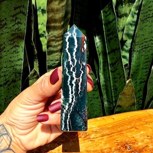 Bloodstone crystal tower - aka Heliotrope crystal for spiritual, emotional, and physical Healing - rare crystal - gemstone tower