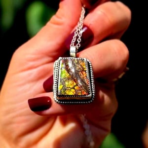Ammolite Necklace - for spiritual wisdom and knowledge - in sterling silver - Ammonite fossil - Ammolite crystal