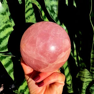 Rose Quartz Sphere w/ stand - lots of rainbows - crystal for drawing in love of all kinds - heart chakra crystal