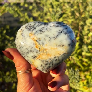 Dendritic Opal heart crystal for attracting love, luck, and magic