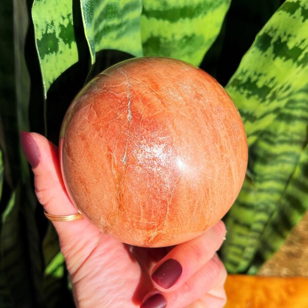 Peach Moonstone Sphere w/ stand for Embracing Your Divine Feminine - Enhancing Your Sense of Self-Worth & Value