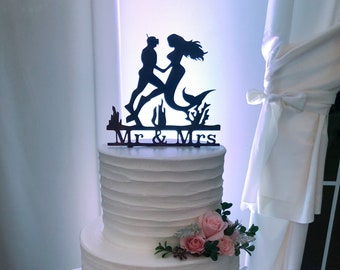 Scuba Diver and Mermaid Cake Topper - Wedding Cake Topper - Mr & Mrs Wedding Cake Topper - Diver and Mermaid Cake Topper