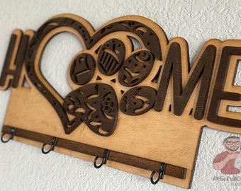 Personalized Dog Leash Holder – Wooden Wall Hanger with Hooks