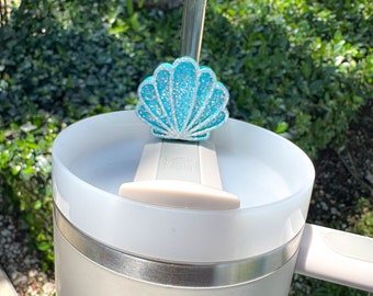 Ariel Seashell Straw Topper – Hand-Painted Glitter Tumbler Accessory