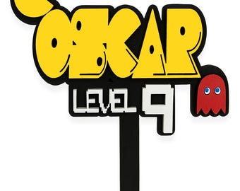 Adorno personalizado para tarta de Pac-Man - Fiesta de cumpleaños de videojuegos retro