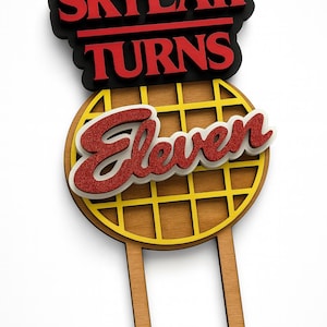 Personalized Stranger Things Cake Topper – Eleven Birthday, Natural Wood