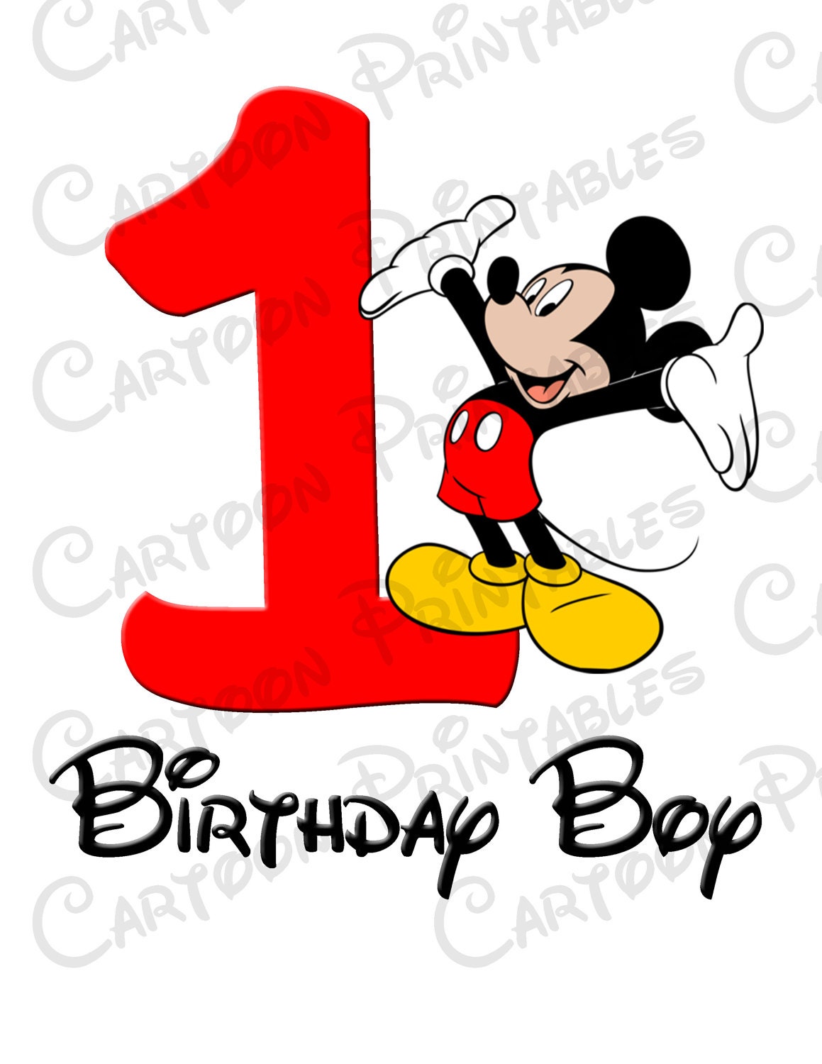 Mickey Mouse First Birthday Boy IMAGE Printable Clip Art Iron | Etsy