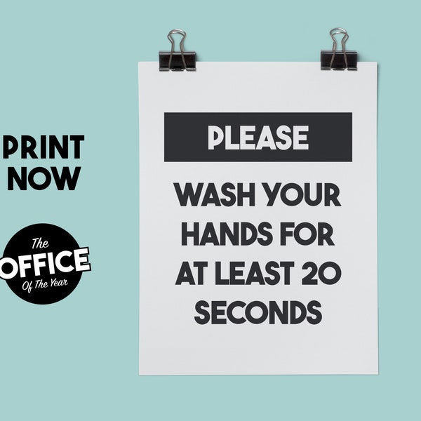 Wash Your Hands For At Least 20 Seconds - Washroom Toilet Sign, Printable Office Sign, Letter Size, Portrait, Landscape, 8.5 x 11 - 020