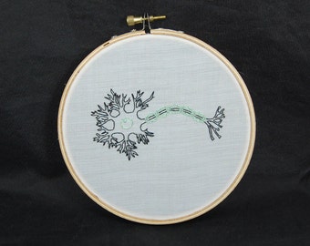 Schematic Neuron Embroidered Hoop Art