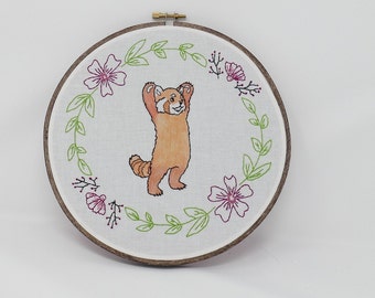 Red Panda Embroidered Hoop Art