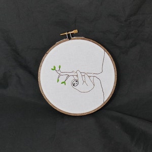 Three-Toed Sloth Embroidered Hoop Art