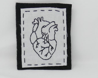 Embroidered Black and White Anatomical Heart Patch