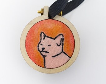 Tiny Cat Face Embroidered Hoop Ornament