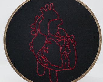 Anatomical Heart Embroidered Hoop Art