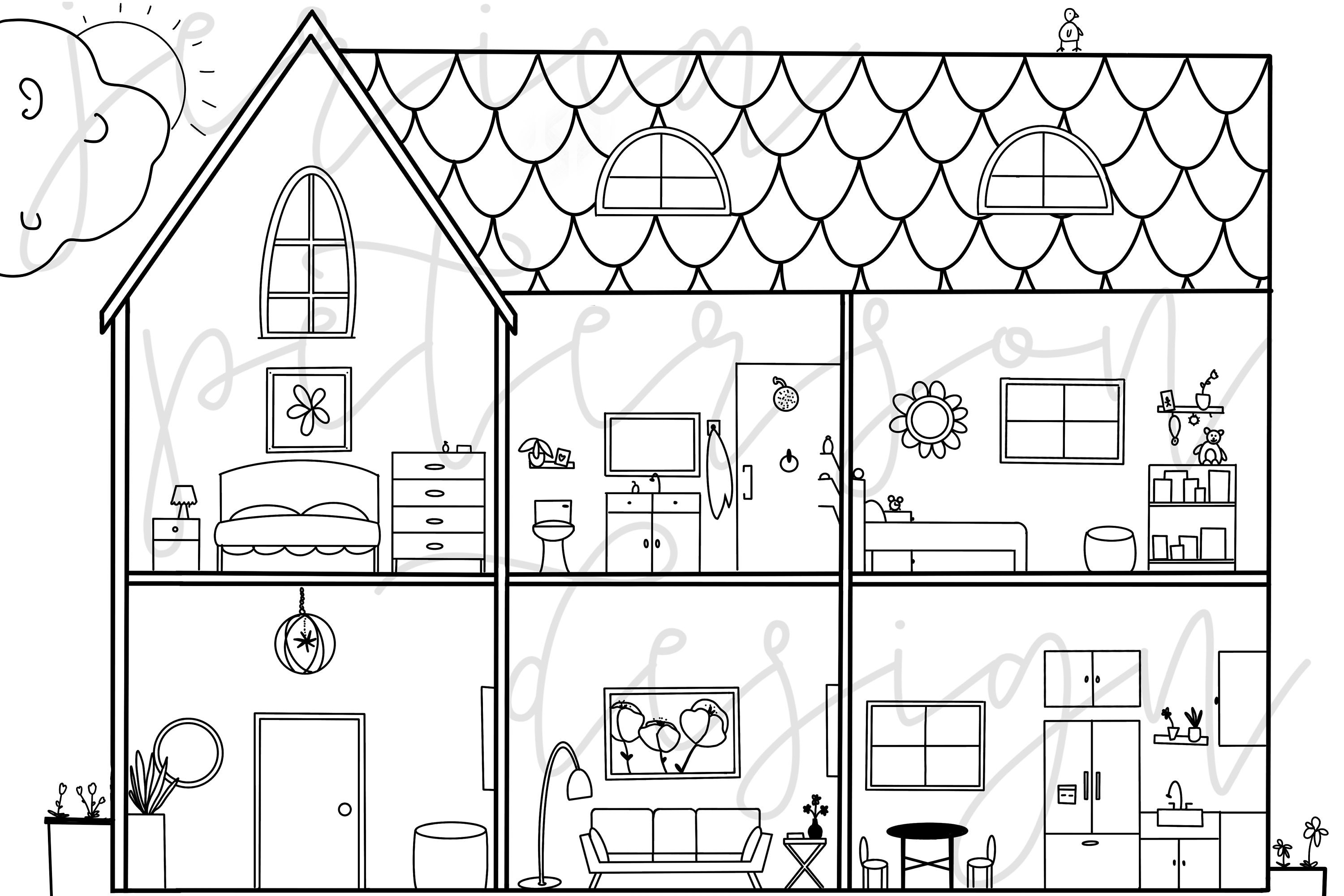 Extra Large Darling Dollhouse coloring poster | Etsy