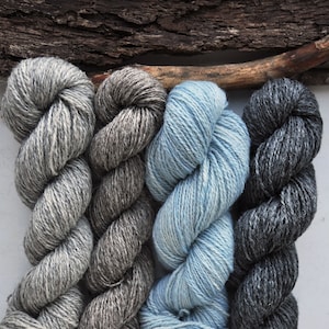 Hand Dyed Sock Yarn In Gradient Grey And Ice Blue Colors