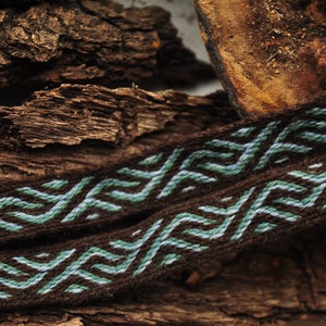 Custom Length Plant Dyed Brown Green and Blue Tablet Woven Band