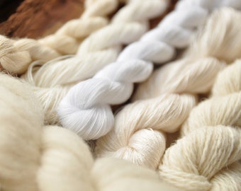 Undyed Natural Fiber Yarn Surprise Box - White, Cream, Grey, Brown