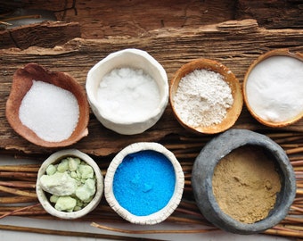 Set Of Mordants and Assistants for Natural Dyeing: Alum, Copper, Iron, Cream of Tartar, Soda Ash, Citric acid, Myrobalan