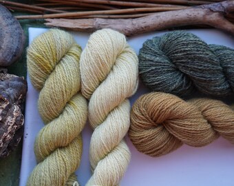 Plant Dyed Wool Yarn Set "Summer gold" In Warm Yellow and Green Colors. 200 g / 7 oz