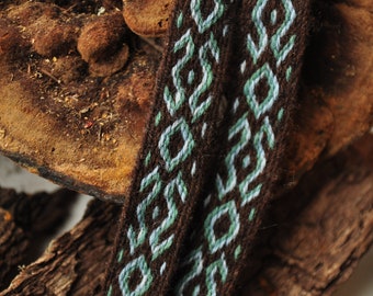 Custom Length Plant Dyed Brown Green and Blue Tablet Woven Band